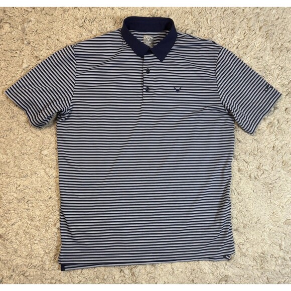 Men’s Blue Stripe Short Sleeve Golf Opti-Dri Polo Shirt size Large - Picture 1 of 7